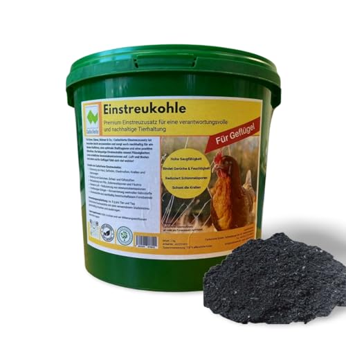 Carbo Verte Einstreukohle für Geflügel 1 kg, Einstreuzusatz für Enten, Gänse, Hühner & Co.,Schonung von Haut, Gefieder, Gliedmaßen, Krallen und Atemwegen, Reduzierung von Ammoniakemissionen von Carbo Verte