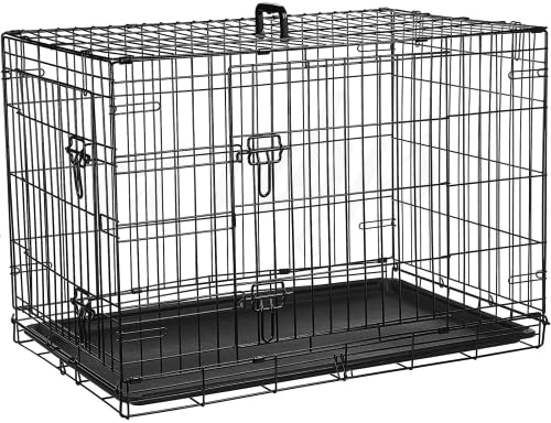 Cardys Kleine Hundebox Hundekäfig Welpenbox Haustierkäfig mit 2 Türen Leicht zu reinigen Abnehmbare Kunststoffschale Faltbare Metall-Trainingskiste für kleine Hunde 61.0 cm (Small 61.0 cm) von Cardys