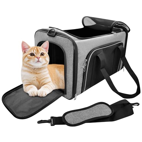 CareCooo Katzen Transporttasche Faltbar für Katzen und Kleine Hunde bis 10kg – Robuste Katzentasche Transporttasche Groß mit Versteckbarem Dachfenster (Grau, 50x30x30cm) von CareCooo