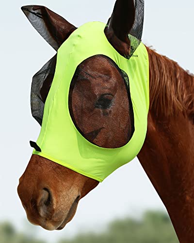 CareMaster Fliegenmaske für Pferde, ultraleicht, UV-beständig, volle Sichtbarkeit, dehnbar, Fluro Lime (L; volle Größe) von CareMaster