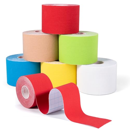 Carehabi 6 Rollen Kinesiologie Tape, 5 cm x 5m Tape Sport Set, Hautfreundliche Wasserfeste Kinesiotapes für Knie, Schulter und Ellenbogen von Carehabi