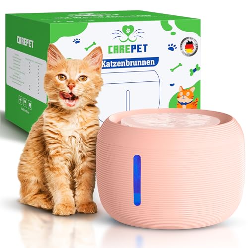 Katzen- und Hunde-Trinkbrunnen - 2,5L Automatischer Trinkbrunnen mit Aktivkohlefilter, Ultra-leisem Pumpenbetrieb, Sauberes und Gesundes Trinkwasser für Katzen (Rot, 2.5L) von Carepet