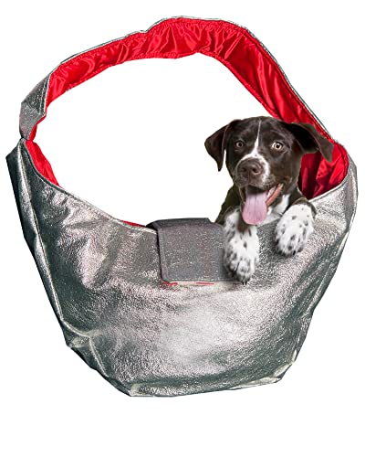 Hundetragetasche Umhängetasche wasserfest mit kurzer Leine und gepolstertem Schultergurt (Silber) von +CaretecGermany