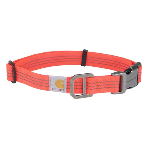 Carhartt Voll verstellbare Nylon-Gurtband-Halsbänder für Hunde, reflektierende Nähte für Sichtbarkeit, Korallenrot (Nylon-Gurtband), Größe L von Carhartt