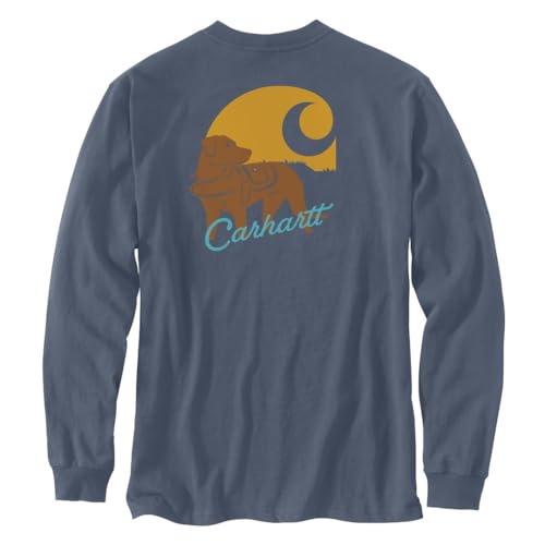 Carhartt Schweres Langarm-T-Shirt für Herren, lockere Passform, mit Tasche, Hundegrafik, Blaustein, Größe 4XL von Carhartt
