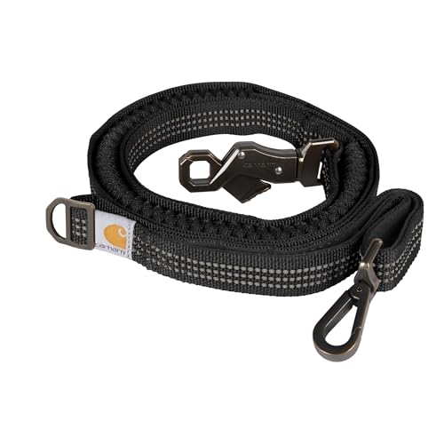 Carhartt Strapazierfähige Hundeleine aus Nylongewebe für Hunde, reflektierende Nähte für Sichtbarkeit, Schwarz (stoßdämpfend), Größe L von Carhartt