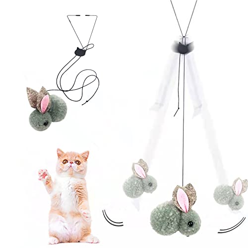 Caritierily Katzenspielzeug Spielzeug-Kaninchen, das mit verstellbarem für Katzen-Fenster-Haustier-Katzen-Selbsttür-Pallying-automatisches Seil-elastisches (Grey, One Size) von Caritierily