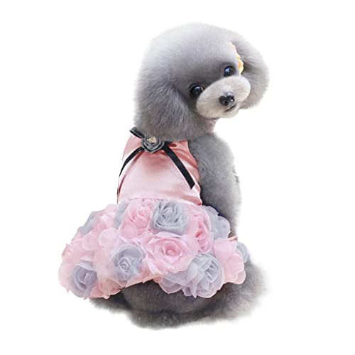 Hund Prinzessin Kleid Haustier Fairy Kleid Pet Dog Bottoming Rose Print Dress Kleidung Cat Lace Atmungsaktives Kleid (Pink #2, S) von Caritierily