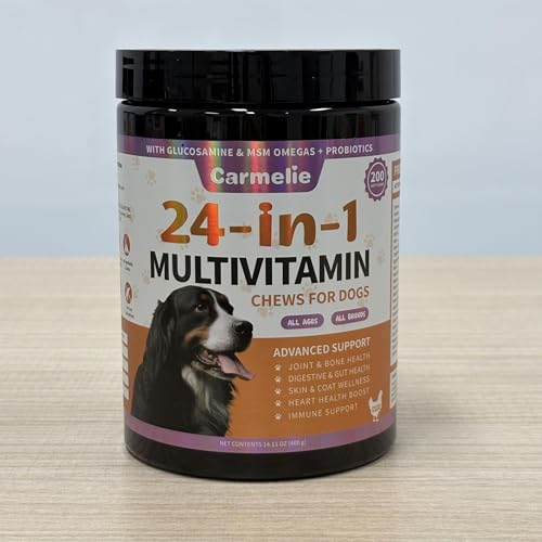 24-in-1 Ergänzungs-Snacks für Hunde – 200 Kausticks mit ausgewählten Zutaten wie Omega-3 – Unterstützt Vitalität & tägliche Ernährung – Huhn-Geschmack von Carmelie