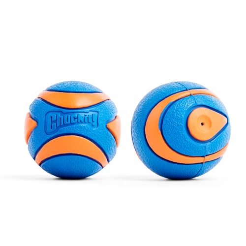 ChuckIt! Ultra Quietscher Hundeball, langlebiges schwimmendes Hundespielzeug aus Gummi mit hoher Sprungkraft, kompatibel mit kleinen Werfern, blau und orange, klein, 2 Stück von Chuckit!