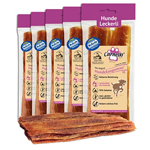 Carnello Hundeleckerli - Hundekaugummi XL - Fettarme Hundeleckerlis für senioren Hunde, Hunde Snack, Kausnacks ideal für große Hunde, wiederverschließbares 5er Pack (5 x 90g) von Carnello