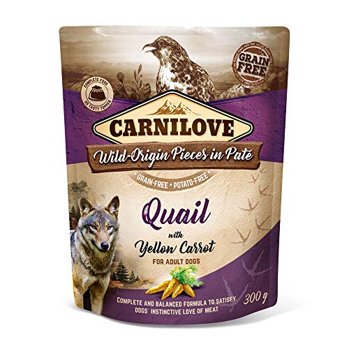 Carnilove Quail with Yellow Carrot | 300 g | Nassfutter für ausgewachsene Hunde | Wachtel mit gelber Karotte | Kartoffel- und Getreidefrei | Aus 85% Fleisch und Innereien von CARNILOVE