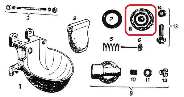 CAROLA Ventilmutter lang für Tränkebecken 58 - Ersatzteil Nr.8L von Carola