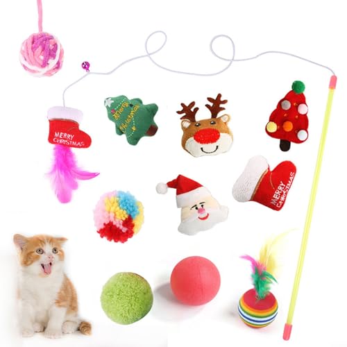 Weihnachtskatzenspielzeug, Katzenspielzeug, Federball, interaktives Katzenspielzeug, Spiel für Indoor-Katzen, 12 Stück von Carpango