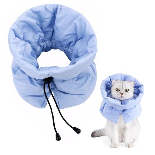 Halskrausen für Katzen,Leckschutz Katze,Einstellbares Halskrause Katze Weich,Wasserdicht Katzenkragen Leckschutz Weich,für Katzen Kätzchen Verhindert Das Lecken von Wunden (Hellblau,S) von Carreneu