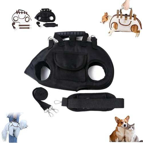 Snuggle Sling Hundetragetasche, freihändige Hundetragetasche, tragbar, atmungsaktiv, Haustier-Tragerucksack, verstellbares Ganzkörper-Hebegeschirr mit Schultergurt & Welpen-Leckerli-Tasche, für kleine von Carroterr