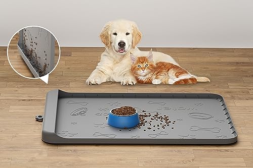 Hundefuttermatte – Silikon-Hundematte für Futter und Wasser – 71,1 x 50,8 cm Haustier-Füttermatten mit Rückstandsauffangtasche – wasserdichte Futtermatte für Hunde und Katzen mit hohen Kanten, um von Carry360