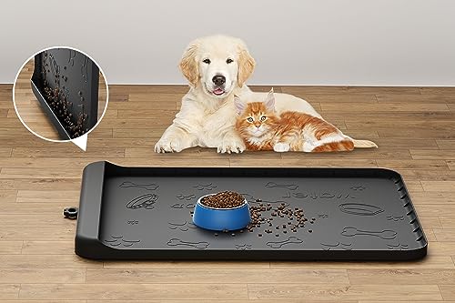 Hundefuttermatte – Silikon-Hundematte für Futter und Wasser – 71,1 x 50,8 cm Haustier-Füttermatten mit Rückstandsauffangtasche – wasserdichte Hunde- und Katzennapfmatte mit hohen Kanten, um Hundefuttermatte – Silikon-Hundematte für Futter und Wasser – 71,1 x 50,8 cm Haustier-Füttermatten mit Rückstandsauffangtasche – wasserdichte Hunde- und Katzennapfmatte mit hohen Kanten, um von Carry360