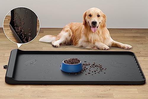 Hundefuttermatte – Silikon-Hundematte für Futter und Wasser – 91,4 x 61 cm große Futtermatten für Haustiere mit Rückstandssammeltasche – wasserdichte Hunde- und Katzennapfmatte mit hohen Kanten, um von Carry360
