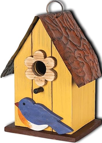 Carson Bluebird und Flower Vogelhaus – Indoor Outdoor Vogelhaus für Vögel – Funktionales und dekoratives Vogelhaus Dekor für Land, Bauernhaus, rustikaler Stil von Carson