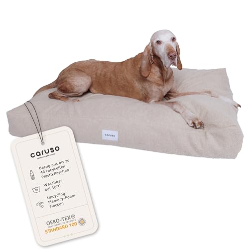 Caruso Recycling Hundebett L - für Grosse, mittelgroße und kleine Hunde, ergonomisch, Hundekissen waschbar, Hundebett Abnehmbarer Bezug, Hundebett orthopädisch durch Memory Foam, beige von Caruso Conscious Pet Supply