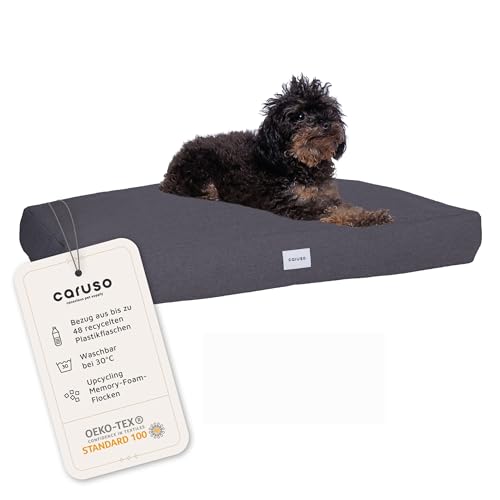 Caruso Recycling Hundebett L wasserabweisend - für Grosse, mittelgroße und kleine Hunde, ergonomisch, Hundekissen waschbar, Abnehmbarer Bezug, Hundebett orthopädisch durch Memory Foam, schwarz von Caruso Conscious Pet Supply