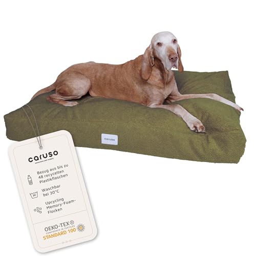 Caruso Recycling Hundebett M - für Grosse, mittelgroße und kleine Hunde, ergonomisch, Hundekissen waschbar, Hundebett Abnehmbarer Bezug, Hundebett orthopädisch durch Memory Foam, waldgrün von Caruso Conscious Pet Supply