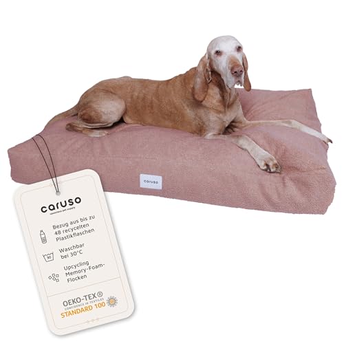 Caruso Recycling Hundebett S - für Grosse, mittelgroße und kleine Hunde, ergonomisch, Hundekissen waschbar, Hundebett Abnehmbarer Bezug, Hundebett orthopädisch durch Memory Foam, rosa von Caruso Conscious Pet Supply