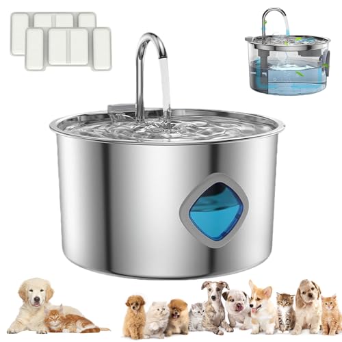 Wasserbrunnen für Katzen aus Edelstahl – 3,2 l Wasserspender für Katzen und Hunde aus Edelstahl mit 4-stufigem Filter | ultraleise Pumpe (<25 dB) | automatischer Sensor, fördert die Flüssigkeitszufuhr von Carziyer