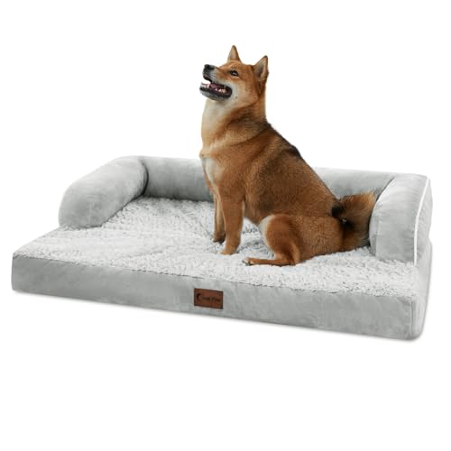 Casa Paw Orthopädisches Hundebett – wasserdicht, Memory-Schaum, bequeme Nackenrolle mit abnehmbarem, waschbarem Bezug, rutschfeste Unterseite (groß, grau-weiß) Casa Paw Orthopädisches Hundebett – wasserdicht, Memory-Schaum, bequeme Nackenrolle mit abnehmbarem, waschbarem Bezug, rutschfeste Unterseite (groß, grau-weiß) von Casa Paw