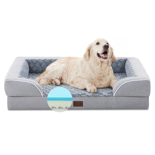 Casa Paw XL Hundebett aus Memory-Schaum mit Nackenrollen, kühlendes Hundebett für extra große Hunde, wasserdicht, orthopädisches Hundebett, mit abnehmbarem waschbarem Bezug und rutschfester Unterseite von Casa Paw