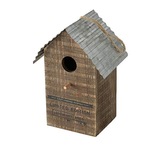 CasaJame Holz Vogelhaus für Balkon und Garten, Nistkasten, Haus für Vögel, Vogelhäuschen, Naturlook braun mit Zinkdach und Aufdruck Limited Edition 15x12x22cm von CasaJame
