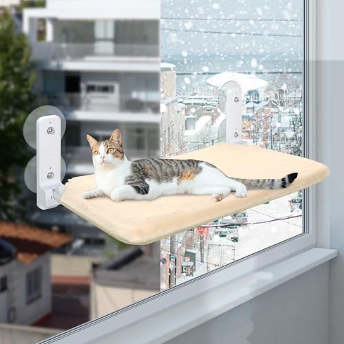 Casgee Fensterliege für Katzen 60×30cm, Katzen Hängematte mit Stabil Saugnäpfe, Katzen Fensterliege, Klappbar Katzenbett Fenster, Fensterbank Katzenliege Bis zu 20kg Katzen Hängematte Fenster, Beige Casgee Fensterliege für Katzen 60×30cm, Katzen Hängematte mit Stabil Saugnäpfe, Katzen Fensterliege, Klappbar Katzenbett Fenster, Fensterbank Katzenliege Bis zu 20kg Katzen Hängematte Fenster, Beige von Casgee