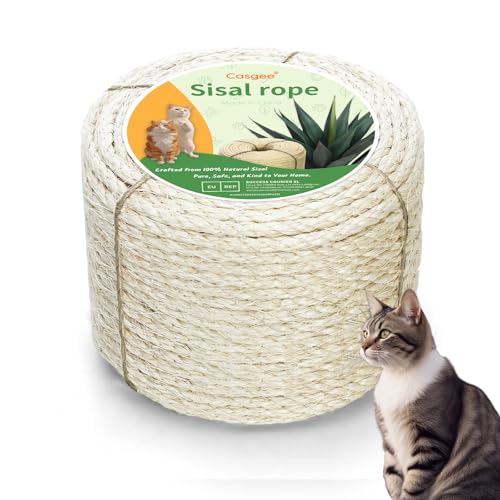 Casgee Sisalseil für Kratzbaum 8mm x 50m, Natur Sisal Seil, Seil für Kratzbaum, Sisal Kratzbaum Ersatz für Katzen, Kratzbaum Seil, Sisal Schnur für Kratzbaum Ersatz, Dekorieren von Häusern Weiß Casgee Sisalseil für Kratzbaum 8mm x 50m, Natur Sisal Seil, Seil für Kratzbaum, Sisal Kratzbaum Ersatz für Katzen, Kratzbaum Seil, Sisal Schnur für Kratzbaum Ersatz, Dekorieren von Häusern Weiß von Casgee