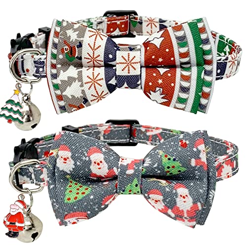 Casidoxi 2 Stück Katzen-Weihnachts-Halsbänder mit Glocke, Weihnachts-Katzen-Fliege, Halsband für Kätzchen, Katzen von Casidoxi