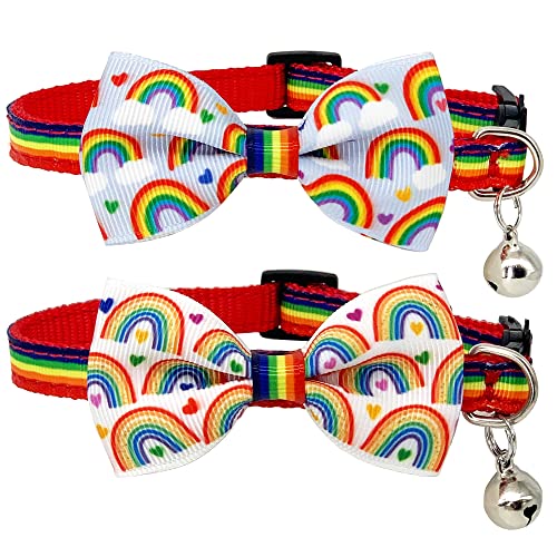 Casidoxi 2 Stück Regenbogen-Katzenhalsband, Breakaway mit Glöckchen, Pride Cat Bow Tie Halsbänder für LGBT Pride Month Katzen Puppy Pride Bekleidung von Casidoxi