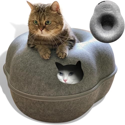 Katzenhöhle aus Filz für ein oder mehrere Kätzchen, Versteckspur spielt Verstecken und Suchen, gemütliches, geschlossenes Schlaf-/Schlaf-/Ruhebett, minimalistisches modernes Design, mit Stauraum auf der Einheit, groß und geräumig bis zu 9 kg. von CassieDonnie