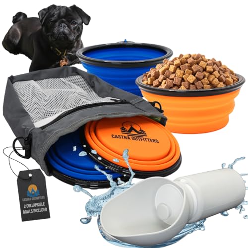 Reisetasche für Hunde und Katzen - Hundetasche für Reisen Essentials & Travel Set - Haustier Reisetasche mit Hundenäpfen und Wasserflasche - Spaziergang und Reisezubehör von Castra Outfitters