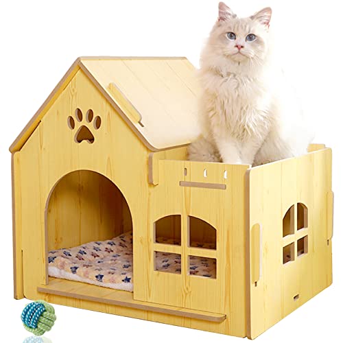Casual HOU's Katzenhaus für den Innenbereich für Katzen mit Sternkissen, stabil, luxuriös, kleines Hundehaus, einfache Montage (groß, 2-1 mit Spielzeug) von Casual Hou's