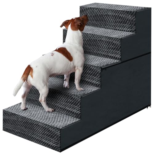 58,4 cm H Hundetreppe für kleine und mittelgroße Hunde, 5-stufige Rampen für Hochbetten und Couch, rutschfest, extra breite Haustiertreppe für alte Hunde und Welpen und Katzen, stabil und langlebig von Casusv