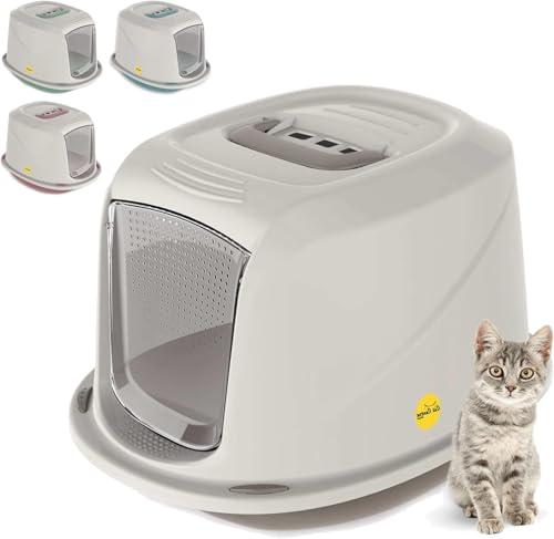 Cat Centre Katzenklo Mit Deckel Katzentoilette Mit Abdeckung Klapptür Grau M 45 x 36 x 32 cm von Cat Centre