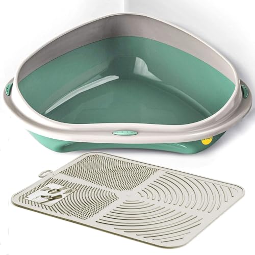 Cat Centre Katzenklo Offen Ecktoilette Für Katzen Eckkatzentoilette Katzentoilette Ohne Deckel Mit Creme Katzenstreu Matte Grün XL 58 x 48 cm Cat Centre Katzenklo Offen Ecktoilette Für Katzen Eckkatzentoilette Katzentoilette Ohne Deckel Mit Creme Katzenstreu Matte Grün XL 58 x 48 cm von Cat Centre