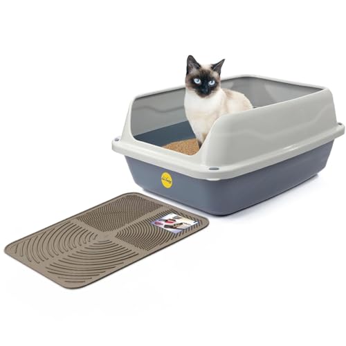 Cat Centre Katzenklo Offen Mit Hohem Rand Katzentoilette Ohne Deckel Mit Grauer Katzenstreu Matte Grau L 56 x 39 cm Cat Centre Katzenklo Offen Mit Hohem Rand Katzentoilette Ohne Deckel Mit Grauer Katzenstreu Matte Grau L 56 x 39 cm von Cat Centre