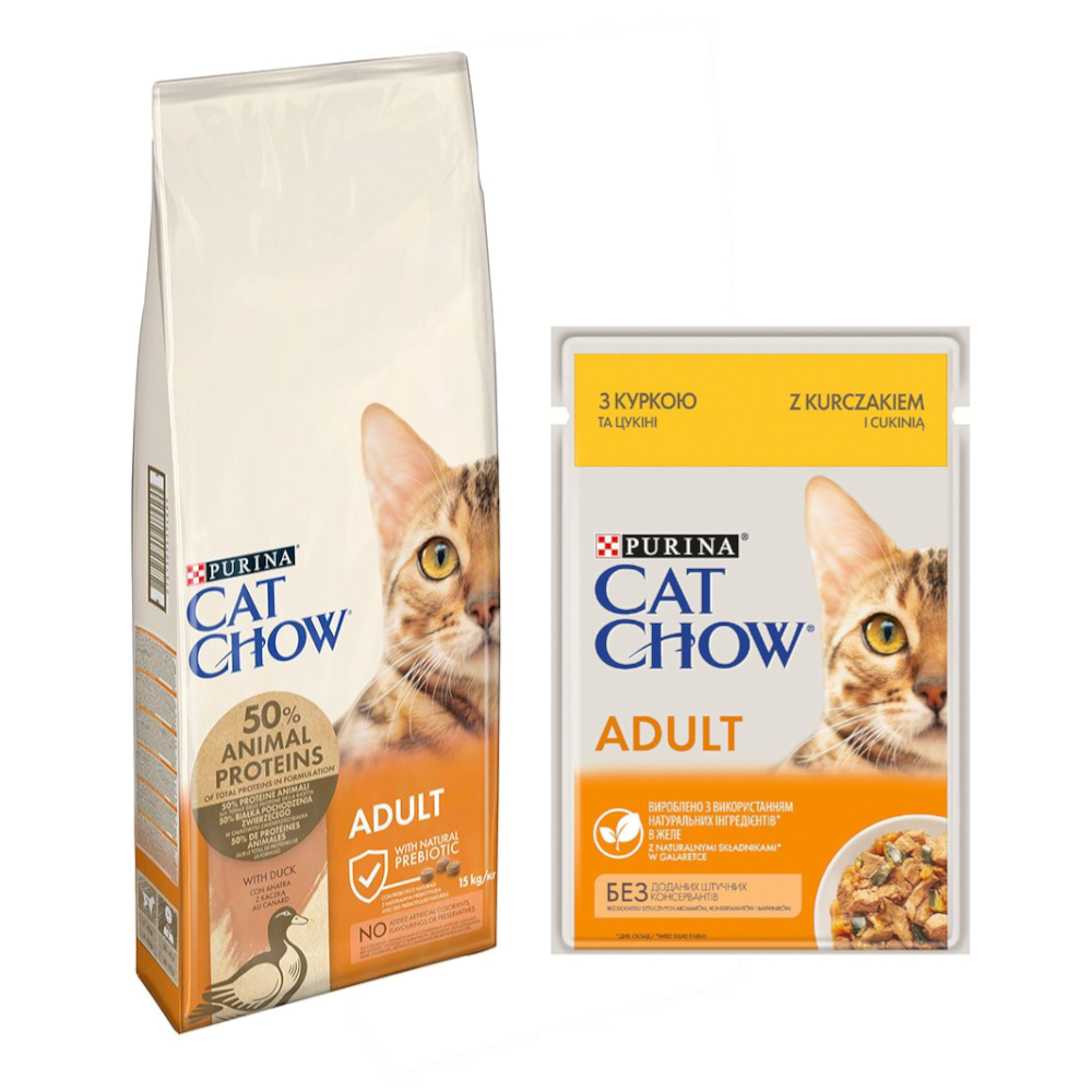 10 kg / 15 kg PURINA Cat Chow + 26 x 85 g passendes Nassfutter gratis! - 15 kg Adult Ente + Huhn 10 kg / 15 kg PURINA Cat Chow + 26 x 85 g passendes Nassfutter gratis! - 15 kg Adult Ente + Huhn von Cat Chow