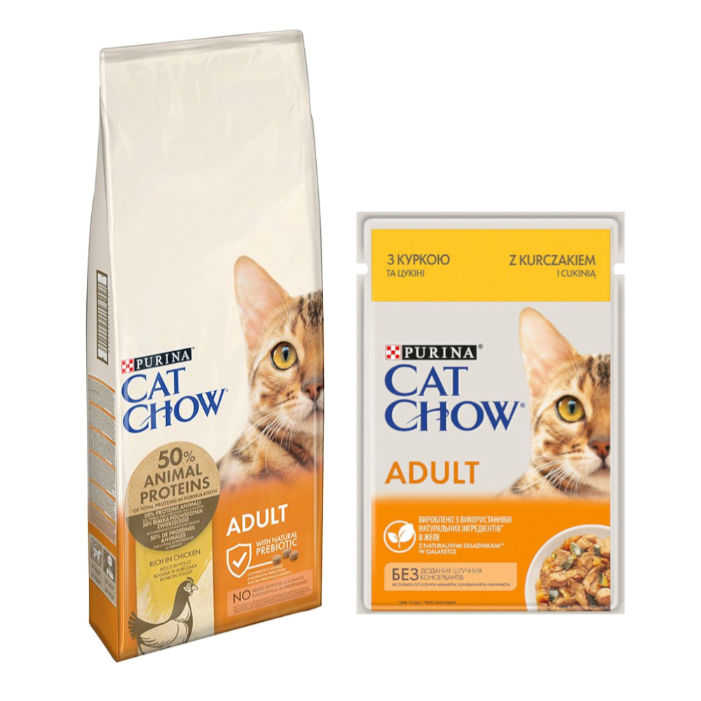 10 kg / 15 kg PURINA Cat Chow + 26 x 85 g passendes Nassfutter gratis! - 15 kg Adult Huhn + Huhn 10 kg / 15 kg PURINA Cat Chow + 26 x 85 g passendes Nassfutter gratis! - 15 kg Adult Huhn + Huhn von Cat Chow