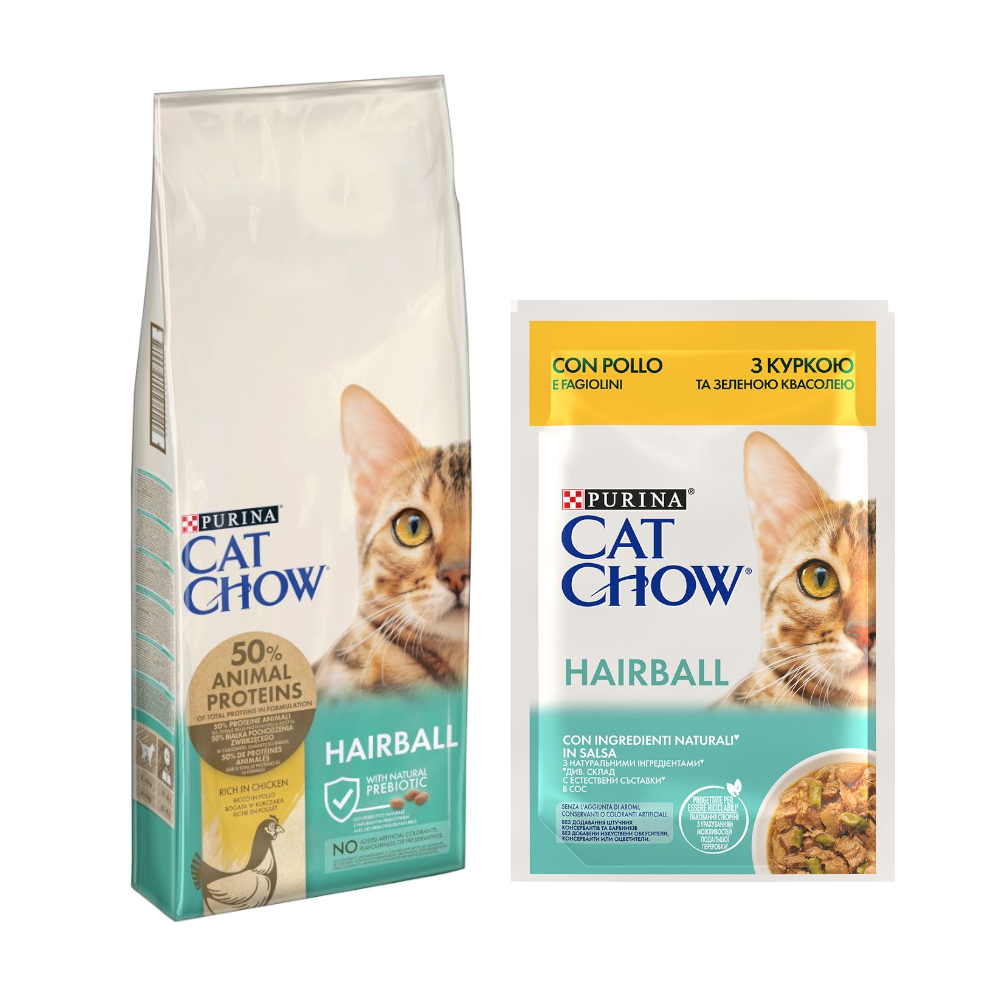 10 kg / 15 kg PURINA Cat Chow + 26 x 85 g passendes Nassfutter gratis! - 15 kg Adult Special Care Hairball Control + Hairball Huhn & grüne Bohnen 10 kg / 15 kg PURINA Cat Chow + 26 x 85 g passendes Nassfutter gratis! - 15 kg Adult Special Care Hairball Control + Hairball Huhn & grüne Bohnen von Cat Chow