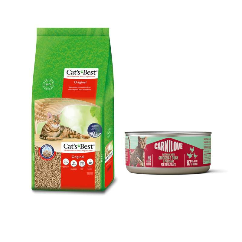 40 l Cat's Best Original Katzenstreu + 6 x 100 g Carnilove Cat Paté gratis! - 40 l (ca. 17,2 kg) von Cat's Best