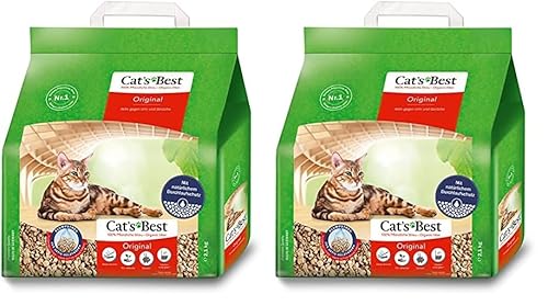 Cat's Best Original Katzenstreu, 100% pflanzliche Katzen Klumpstreu mit maximaler Saugkraft – bekämpft Gerüche natürlich aktiv, 2,1 kg/5 l (Packung mit 2) von Cat's Best