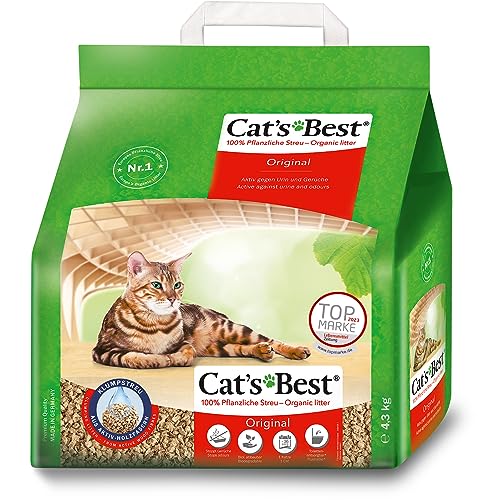 Cat's Best Original Katzenstreu, 100 % pflanzliche Katzen Klumpstreu mit maximaler Saugkraft – bekämpft Gerüche natürlich aktiv, 4,3 kg/10 l von Cat's Best