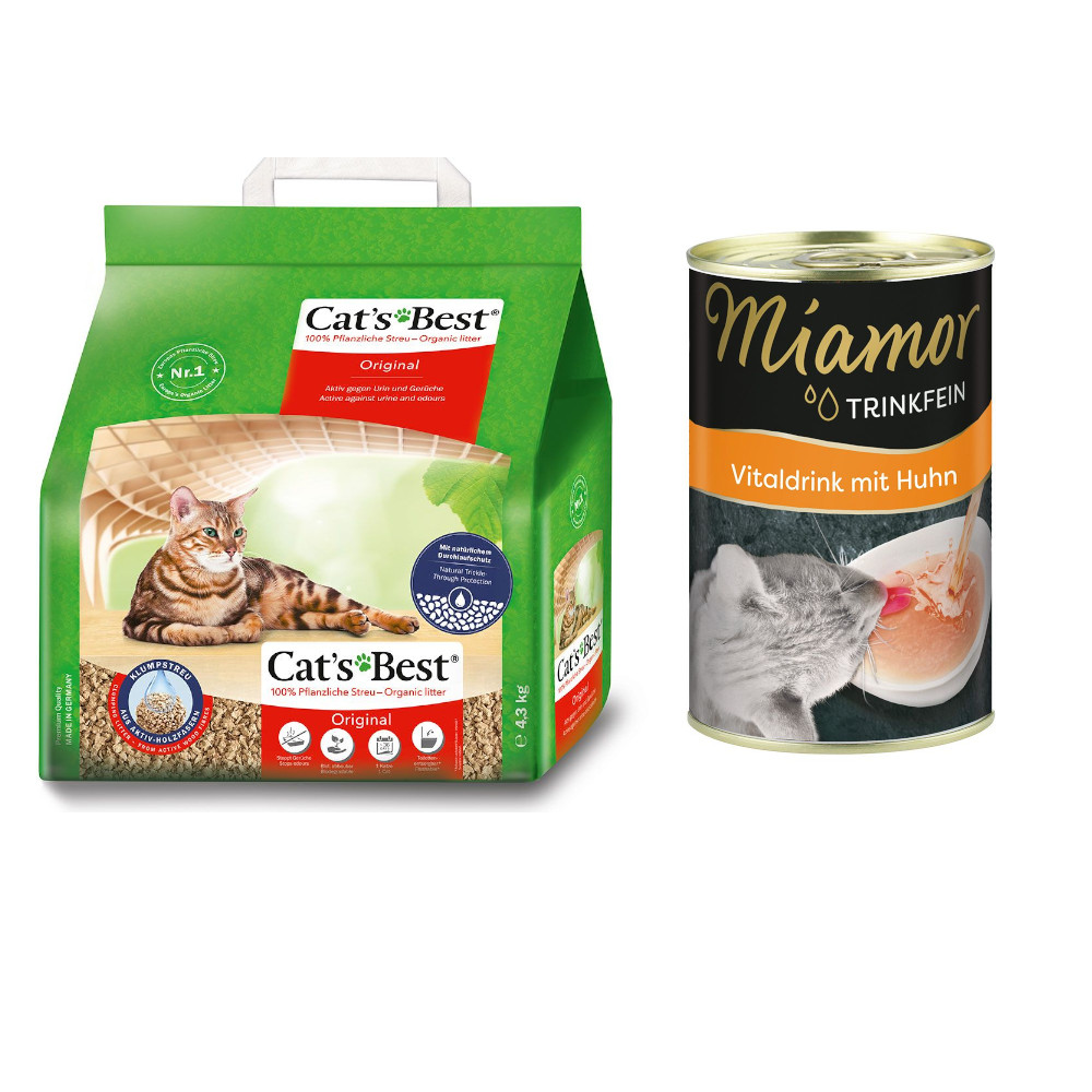 Cat's Best Original Katzenstreu + 135 ml Miamor Trinkfein Vitaldrink gratis! - 10 l (ca. 4,3 kg) von Cat's Best